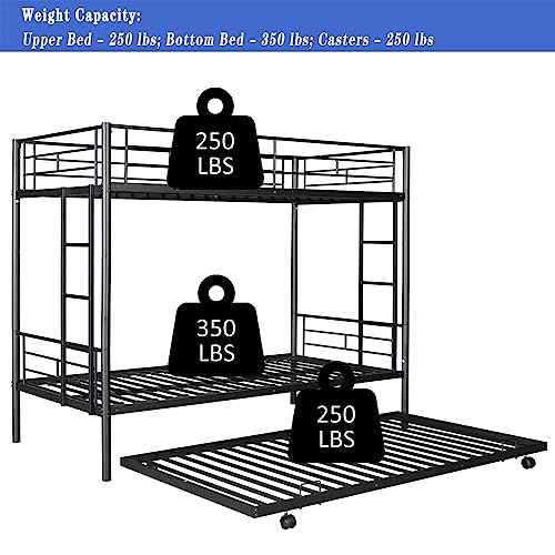 Black Twin Over Twin Metal Bunk Bed with Trundle Y4163