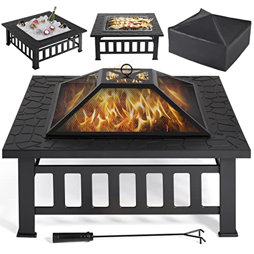 32in Square Metal Fire Pit Table Q839976