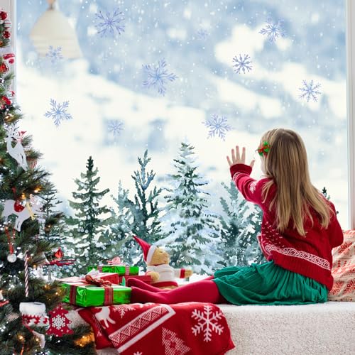 9 Sheet Christmas Window Clings Snowy Forest Trees Double-Sided Reusable Winter Window Decals D829822