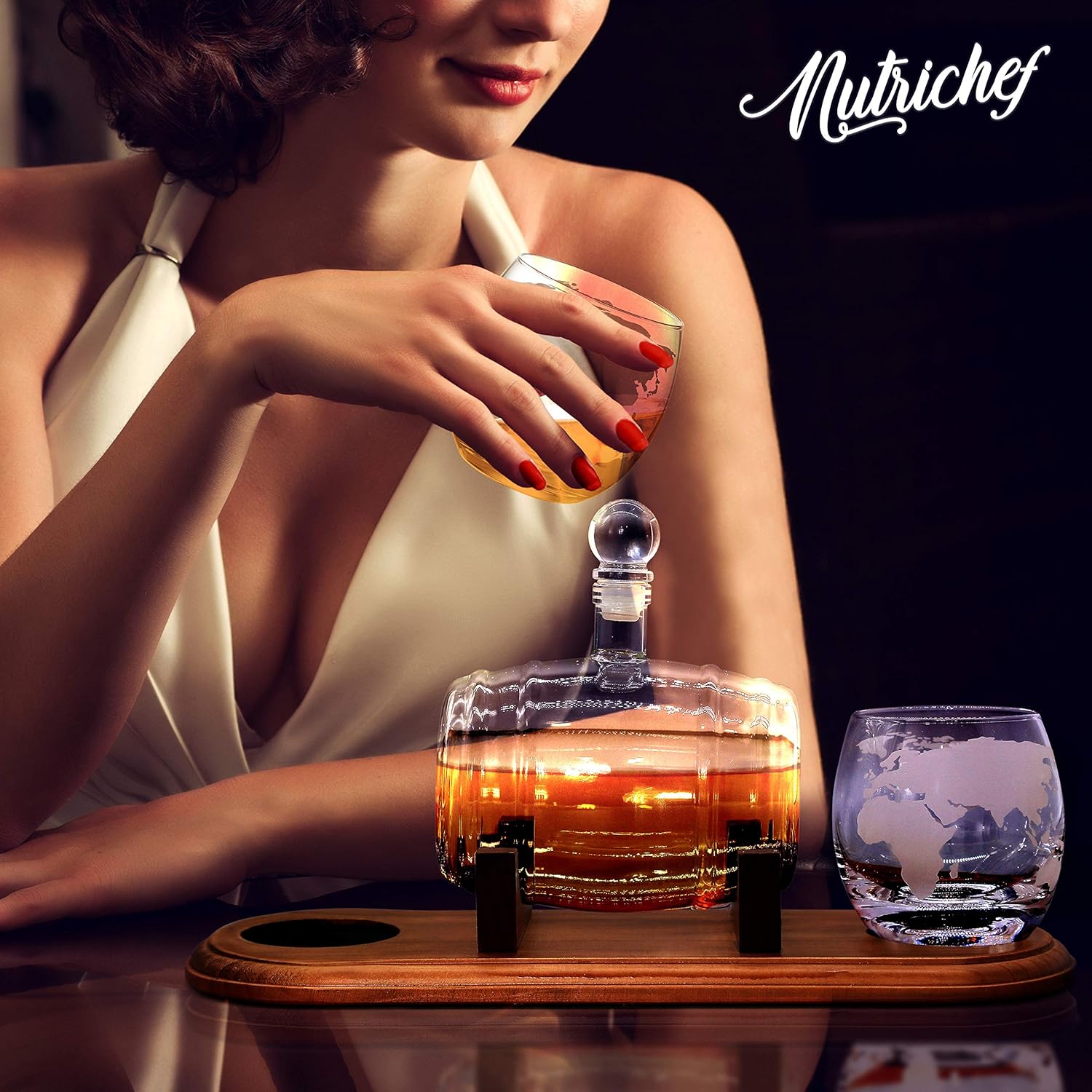 Brown Glass Whiskey Carafe with Stopper and Base R2205