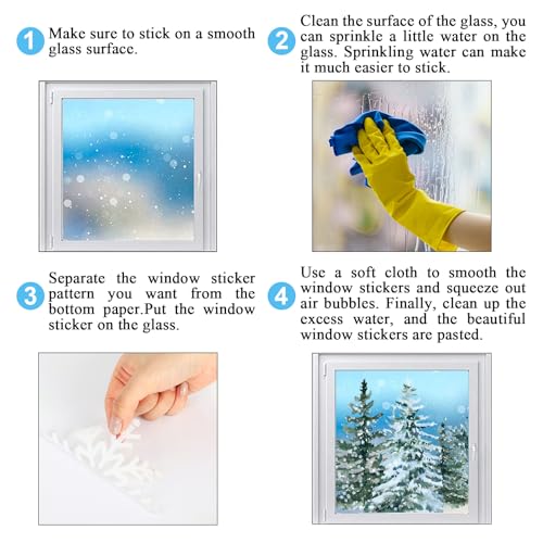 9 Sheet Christmas Window Clings Snowy Forest Trees Double-Sided Reusable Winter Window Decals D829822
