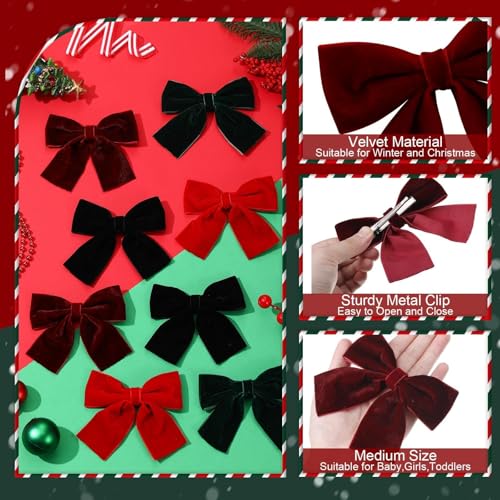 8 Pcs Velvet Hair Bows with Alligator Clips T67063