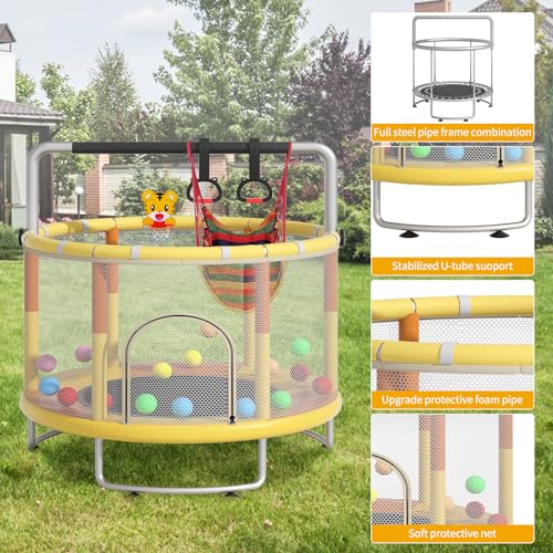 55" Small Trampoline with Enclosure Net and Basketball Hoops L61093