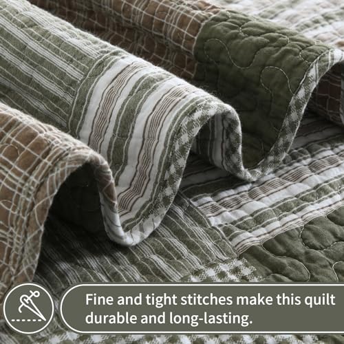 100% Cotton Navy Blue Grey Plaid Queen Size 3 Pieces Quilt V255778