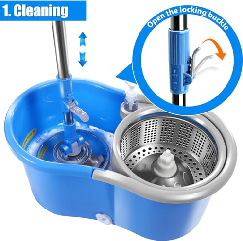 Mop and Bucket with Wringer Set, 4 Washable Microfiber Pads J67088