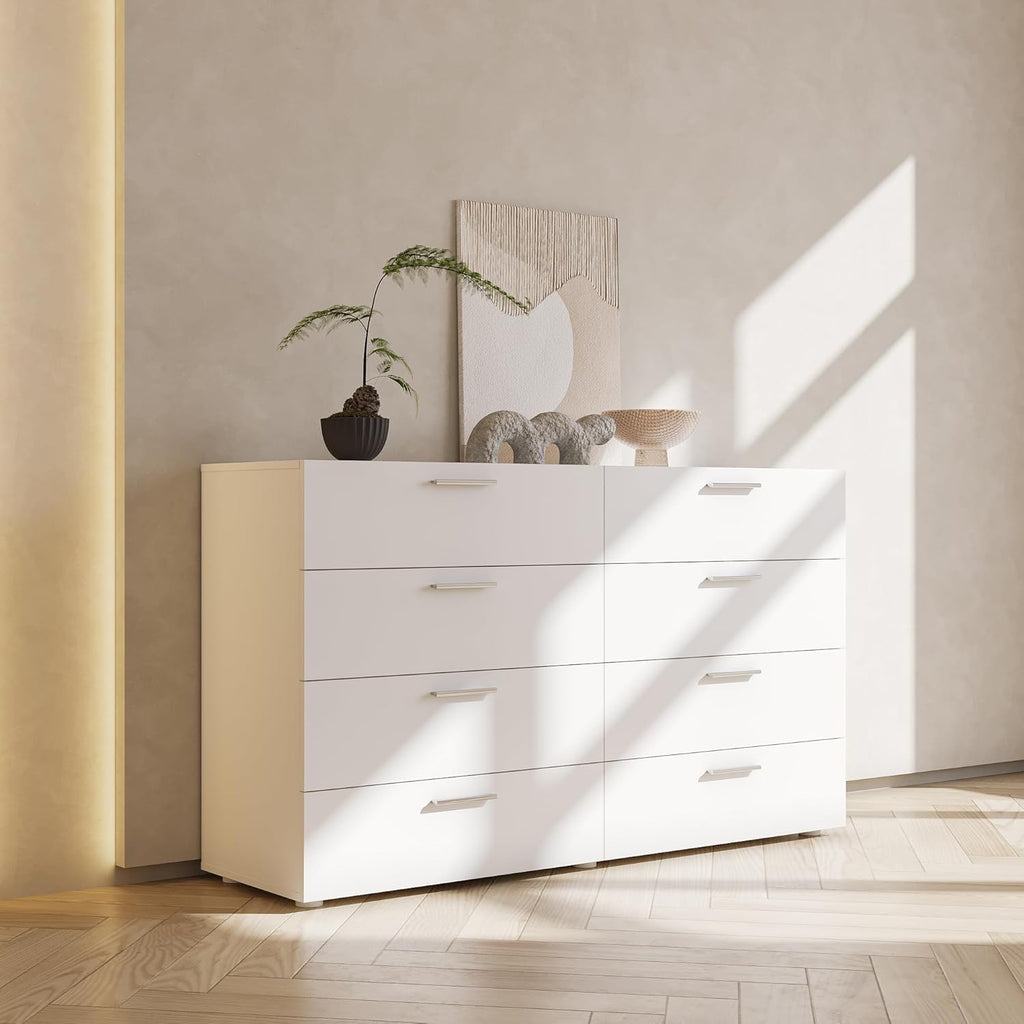 White 8 Drawer Double Dresser Y6313