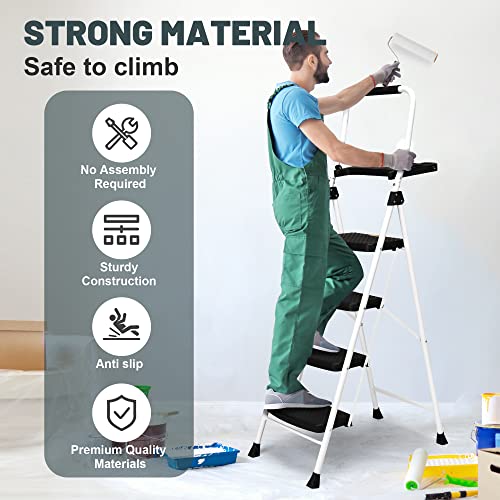 White 3 Step Folding Steel Ladder F1280