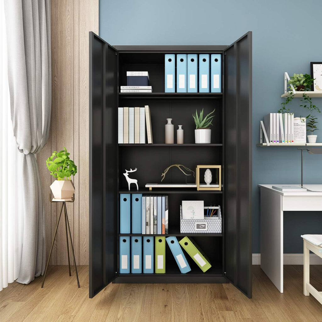 Black Metal Storage Cabinet with Locking Doors and 4 Adjustable Shelves E854