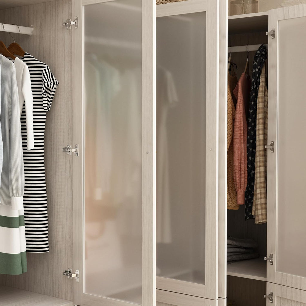 98.4" L Warm Grey 6 Door Wooden Armoire Wardrobe Closet Q49386