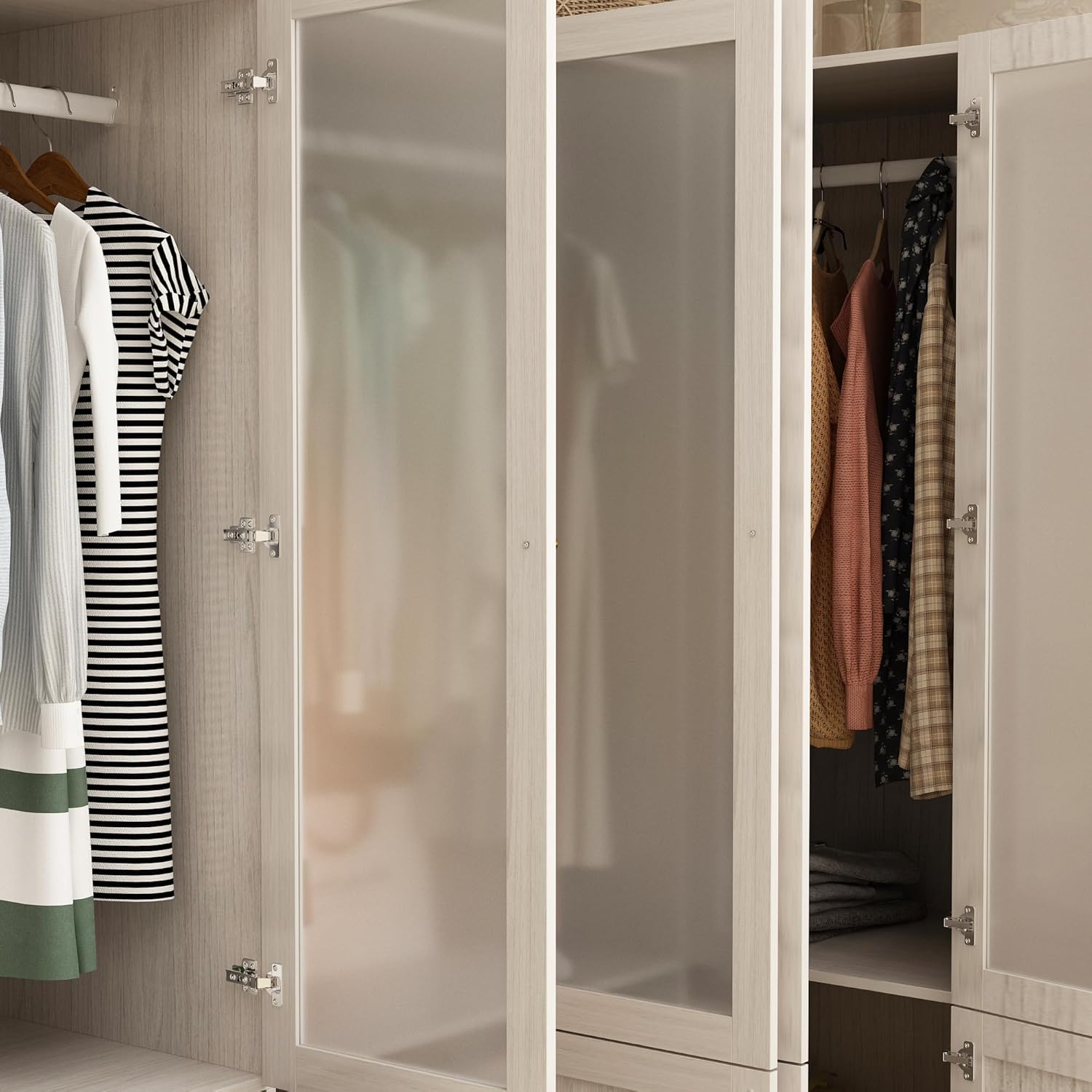 98.4" L Warm Grey 6 Door Wooden Armoire Wardrobe Closet Q49386