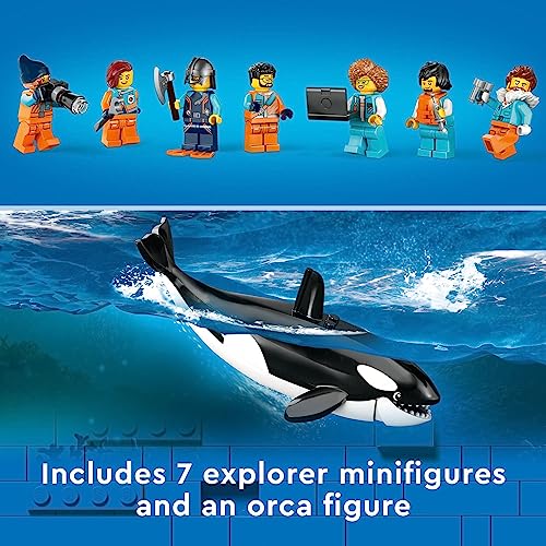 LEGO City Arctic Explorer Ship Building Toy Set with Floatable Boat, Helicopter, Dinghy, ROV Sub, Viking Shipwreck, 7 Minifigures and Orca E9418