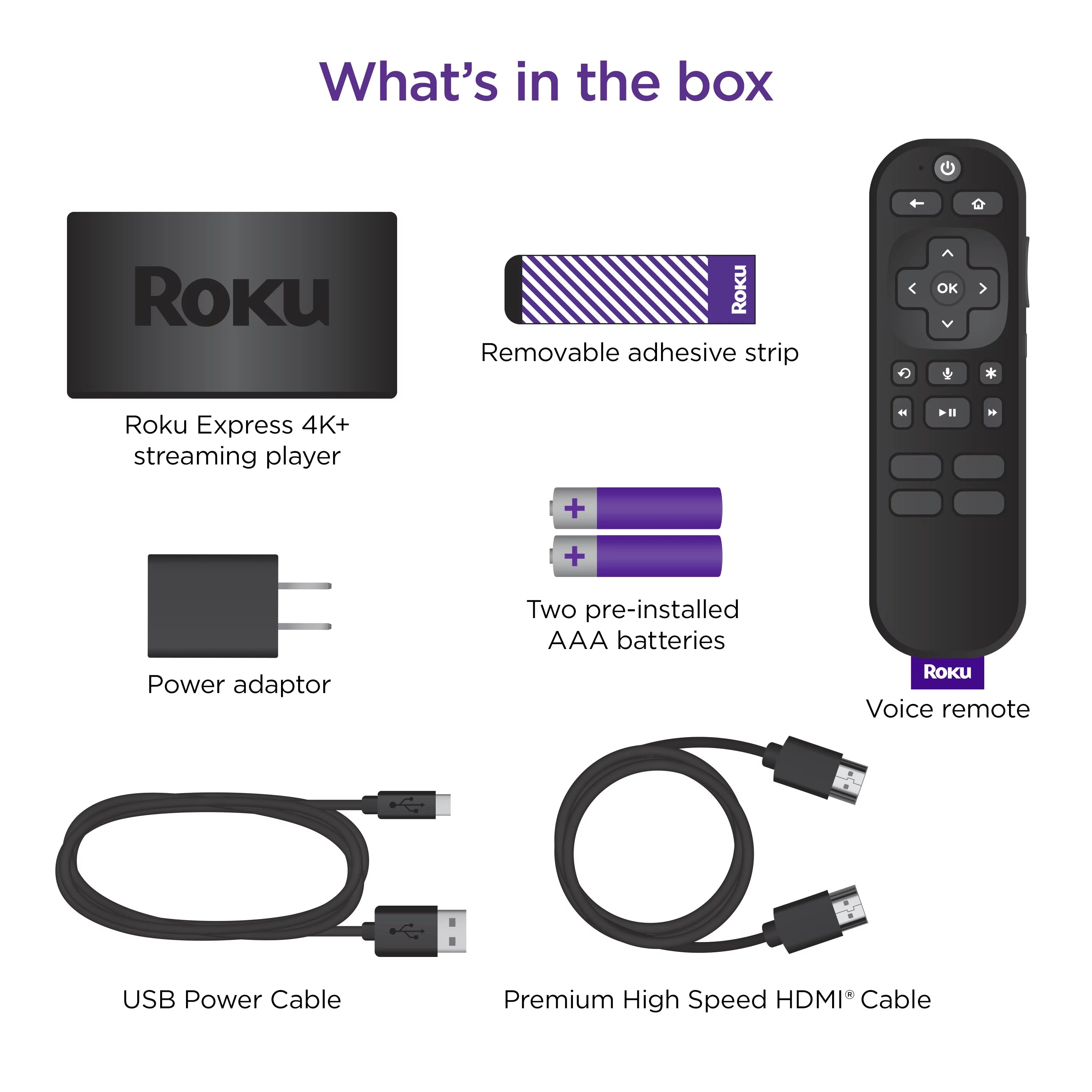 (2 pack) Roku Express 4K+ Streaming Player 4K/HD/HDR with Premium HDMI Cable Voice Remote W42660