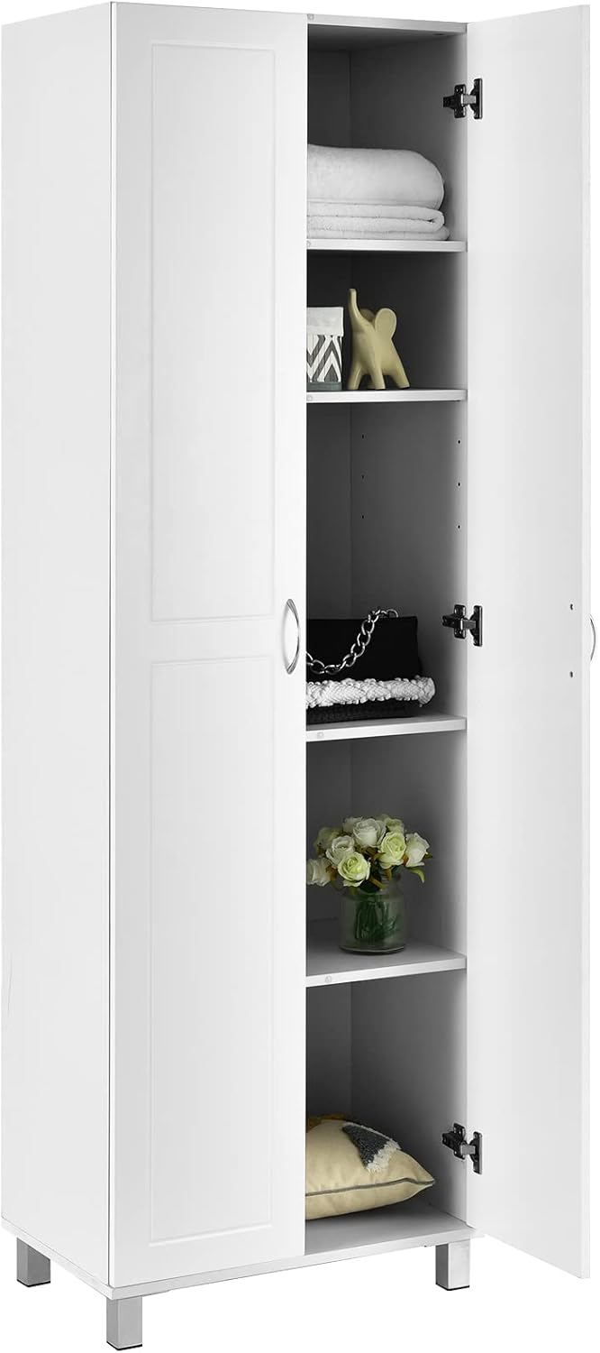 White 2-Door Tall Storage Cabinet with 5 Shelves W27896