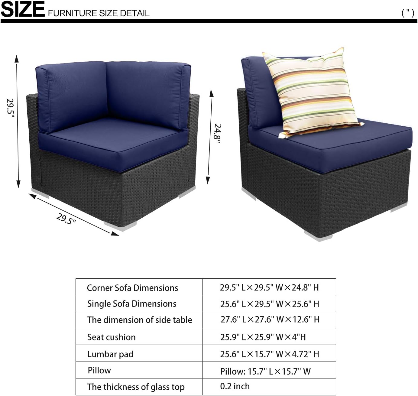 5 Piece Outdoor Rattan Sofa Set with Cushions and Tempered Glass Tea Table Y5296