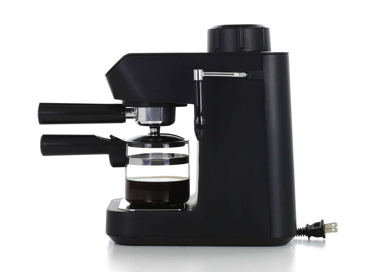 4-Cup Black Steam Espresso Machine with Glass Carafe I75458