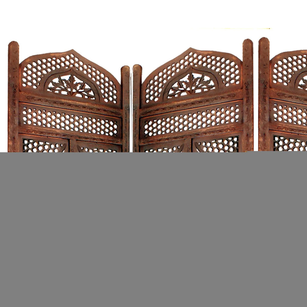 Antique Brown Four Panel Wooden Room Divider R6618