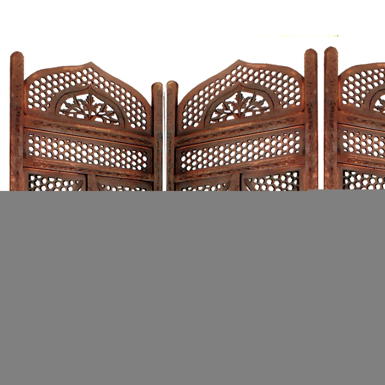 Antique Brown Four Panel Wooden Room Divider R6618
