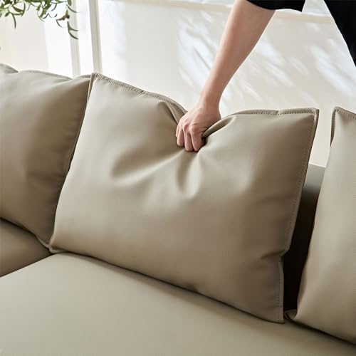 Grey Curved Leather Sectional Sofa Couch with Pillows H9573