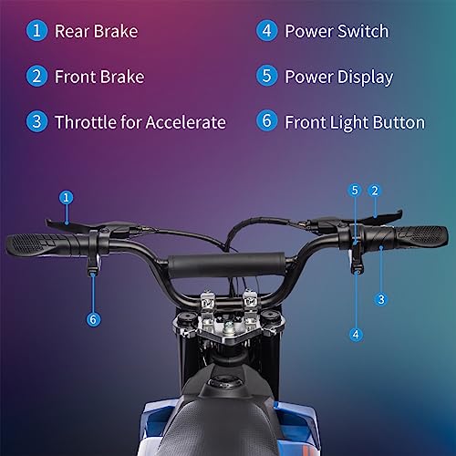 Blue Electric Dirt Bike 500W Brushed Motor 15.5MPH Leather Seat U504