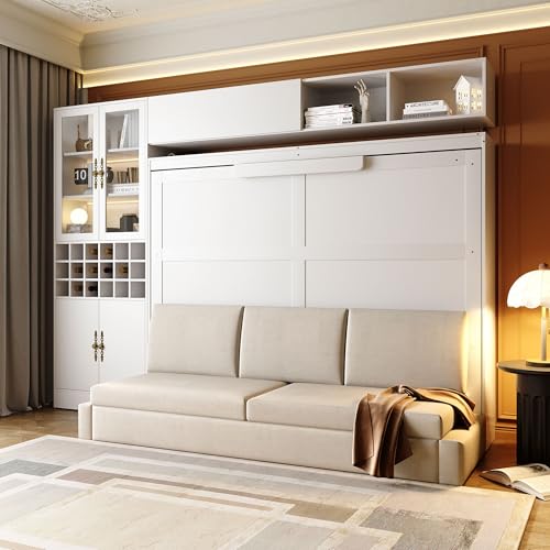 Grey Queen Size Murphy Bed with Sofa and Shelves A256126