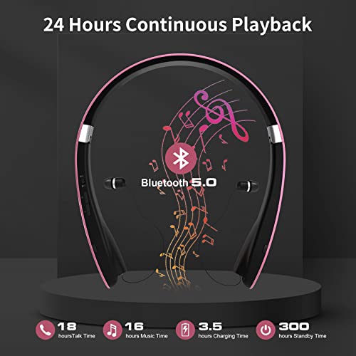 Black Foldable Wireless Neckband Headphones with Retractable Earbuds Q842