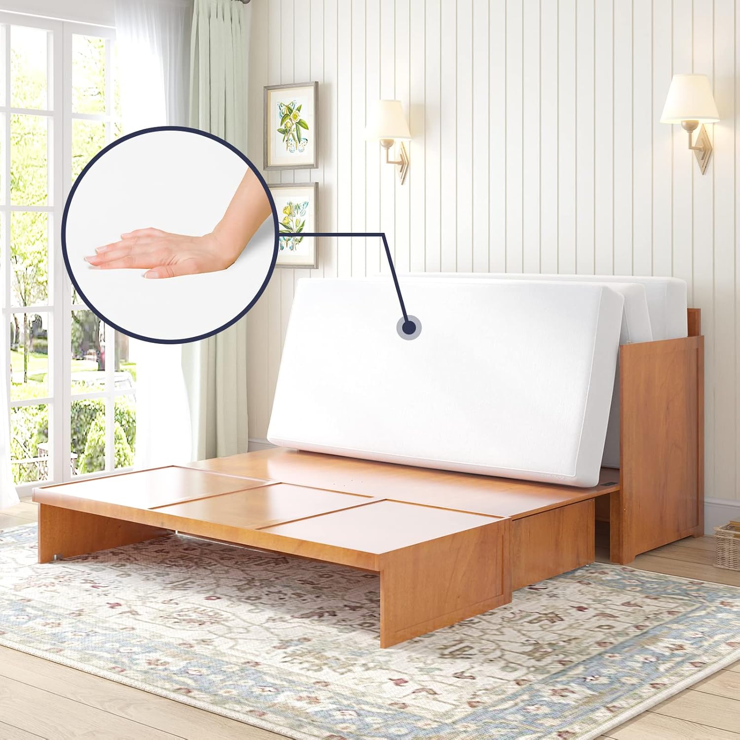 Cherry Murphy Cabinet Bed with Built-in USB Power Strip & 2 Drawers Z938173
