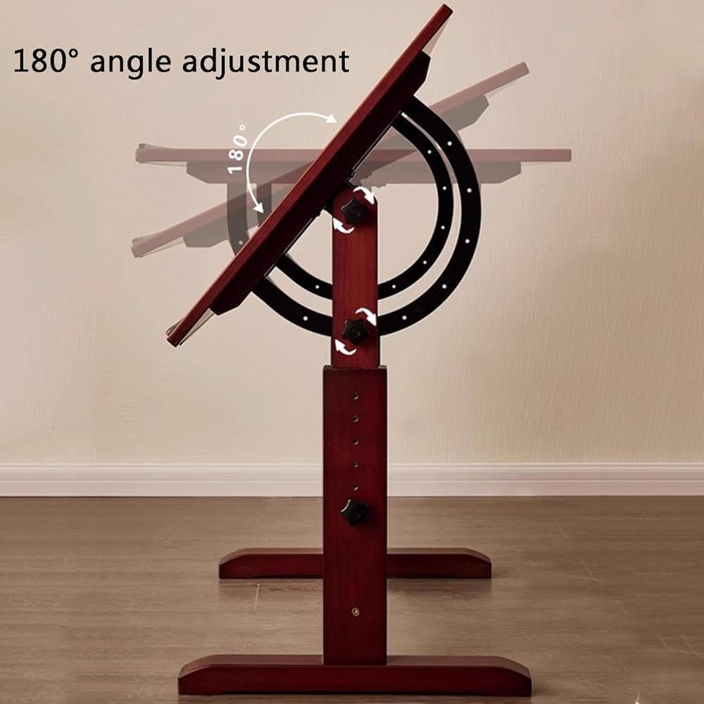 Height and Angle Adjustable Drawing Table with Tilting Magnifying Tabletop and T-square L2132