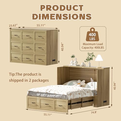 Full Size Wood Wall Bed Cabinet with Drawer O6732