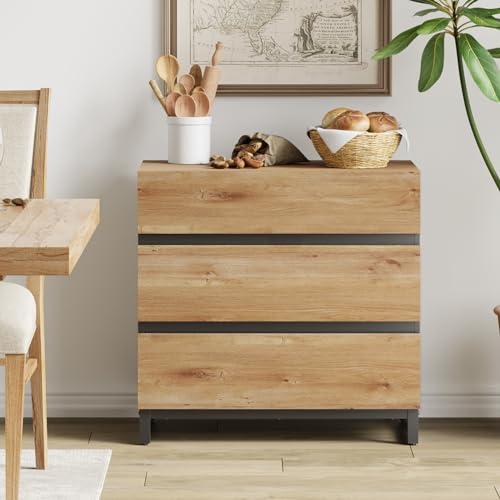Brown Buffet Cabinet with 3 Drawers and Metal Base G2808