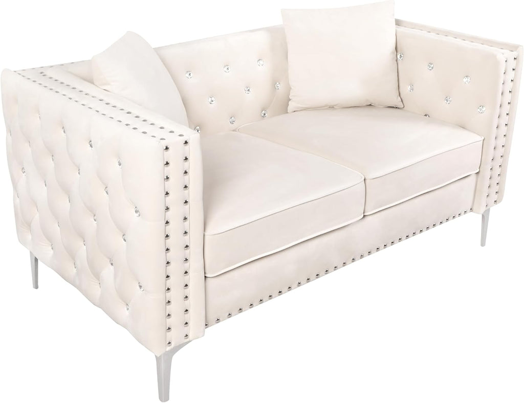 Beige Velvet Sofa and Loveseat Set S5592