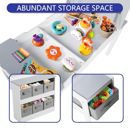 3 in 1 Wood Kids Art Table & Easel Chair Set with 6 Storage Bins D701071