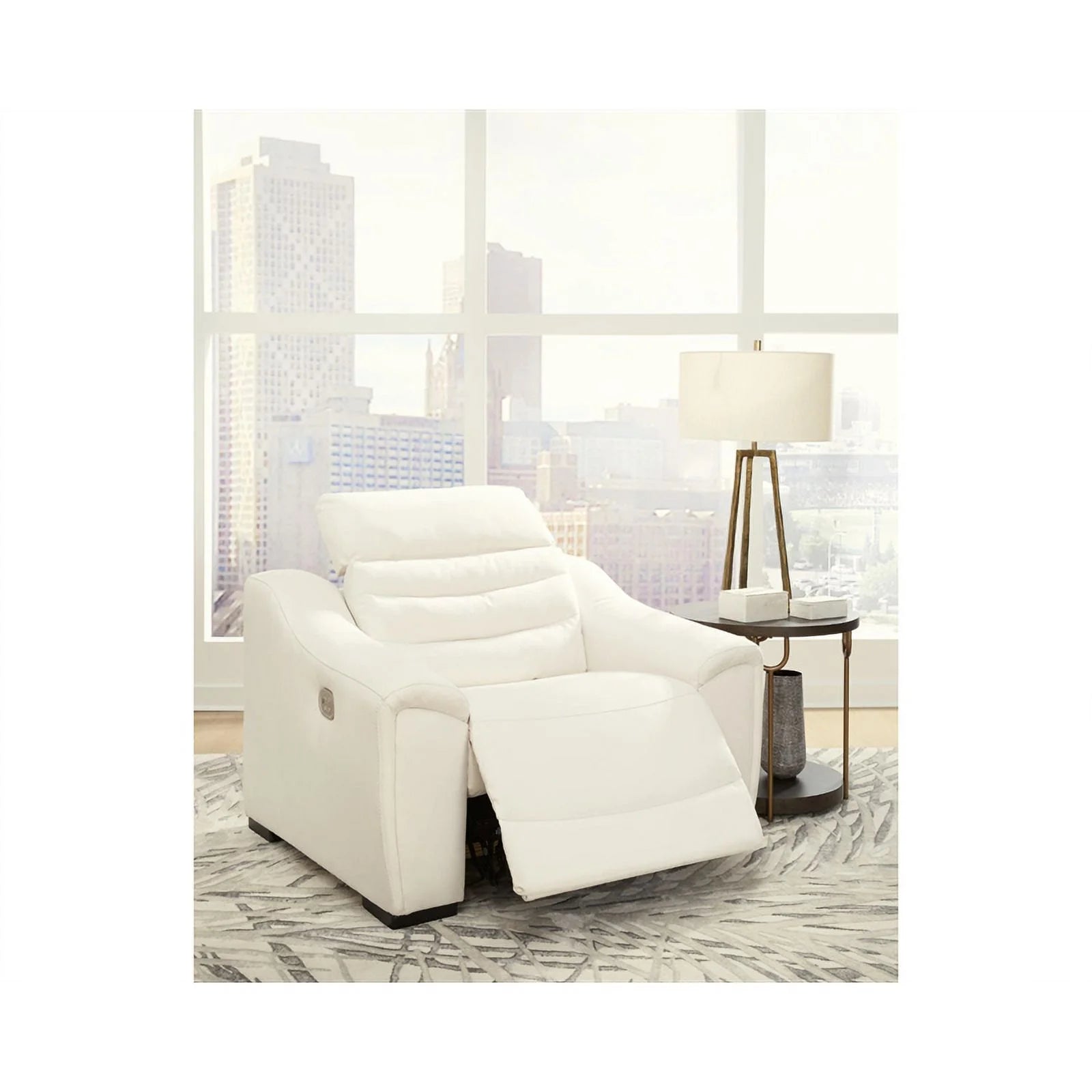 White Faux Leather Power Recliner T2135
