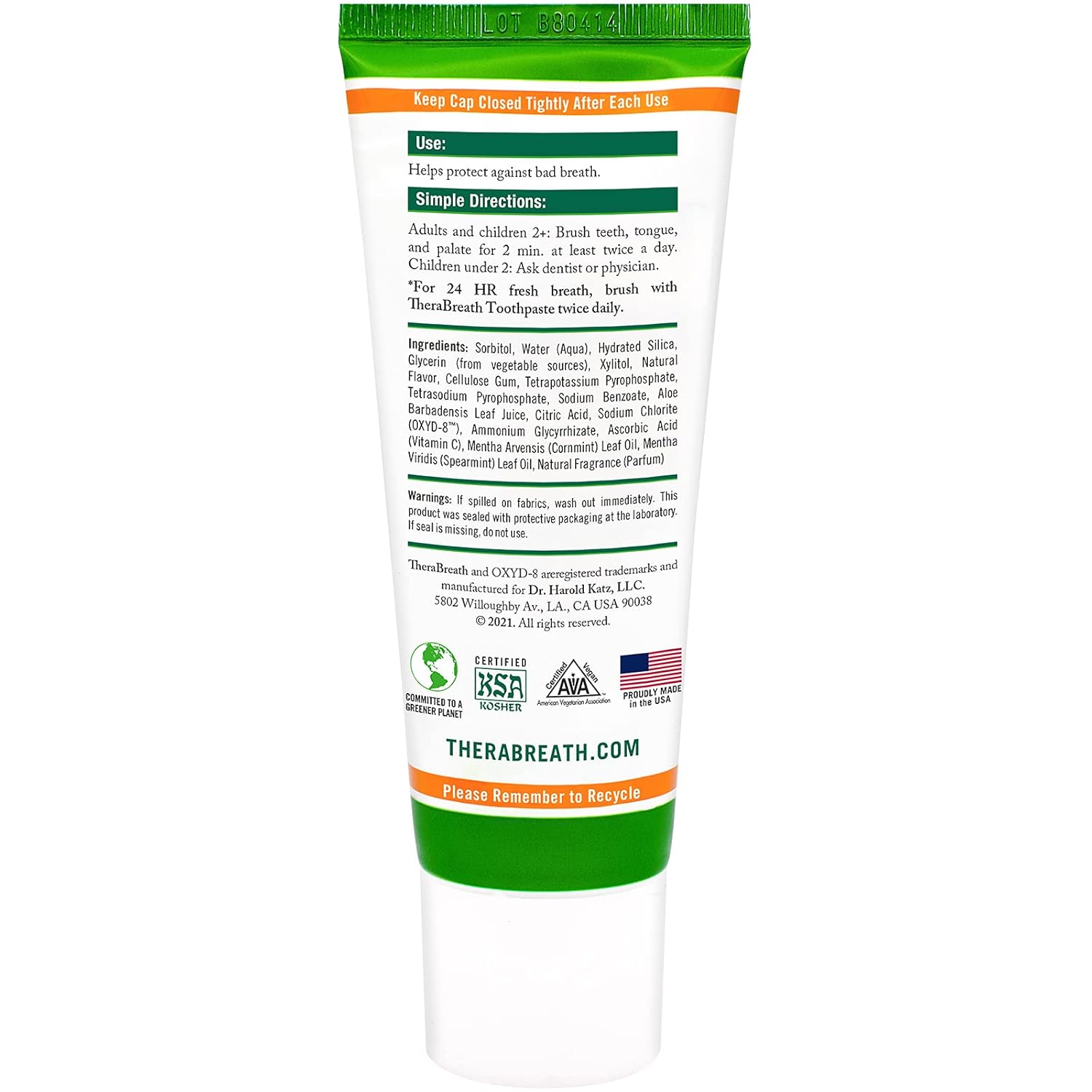 Mild Mint Fluoride Free Toothpaste, 4 Ounce (Pack of 2) N201997