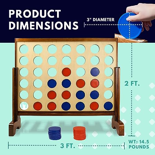 Wooden Four in a Row Game with 42pcs Chips and Carrying Bag V495