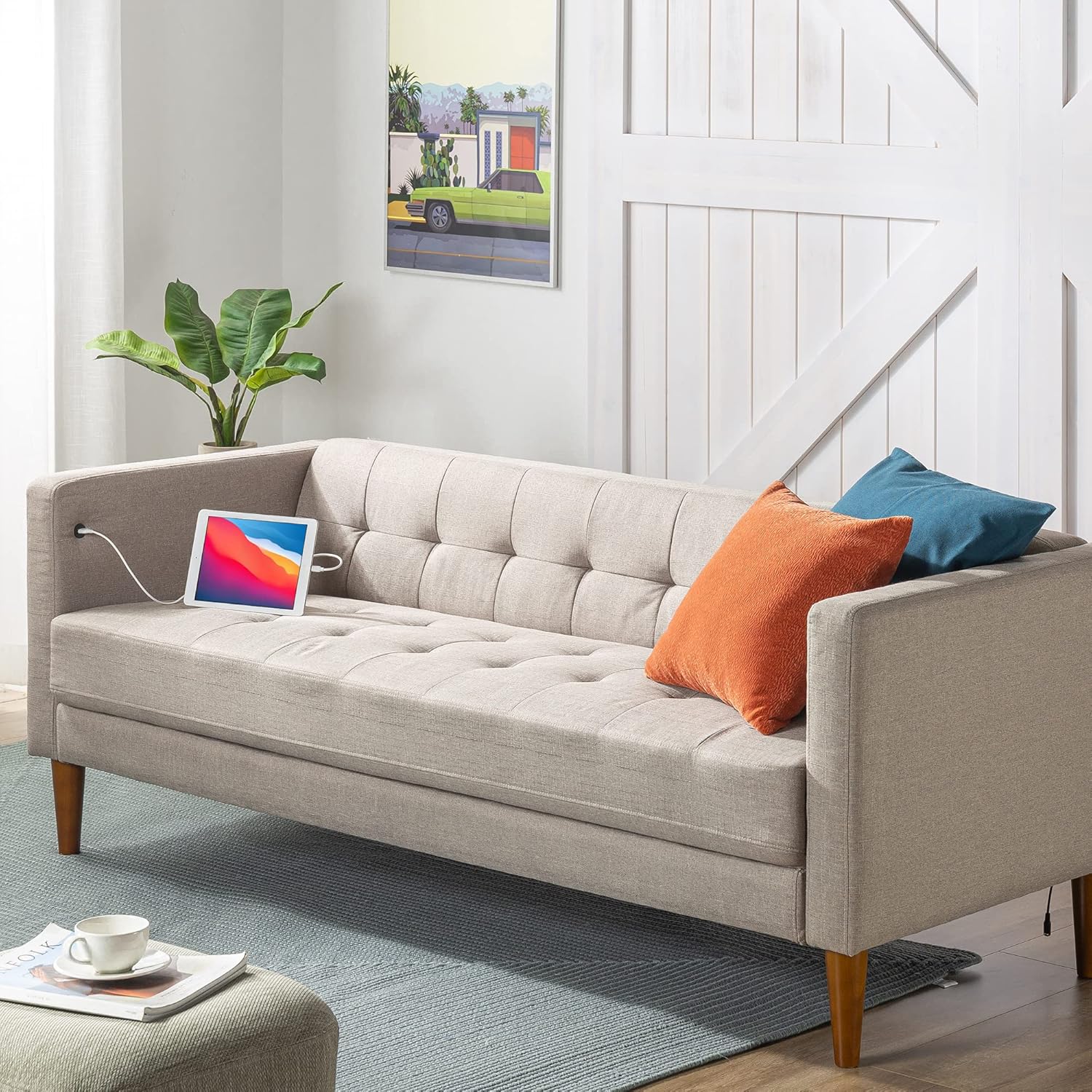 Oatmeal Sofa with USB Ports Q722
