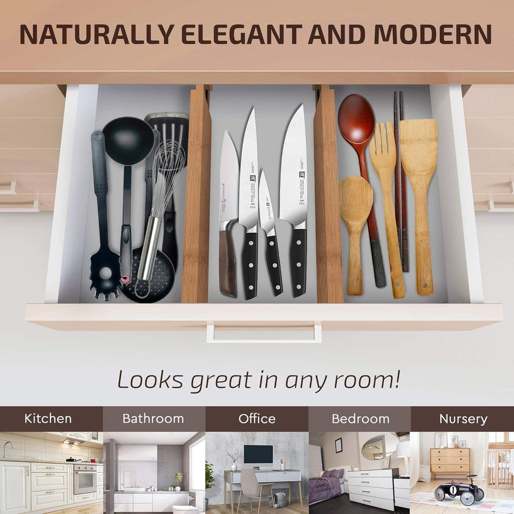 Natural Bamboo 2-Pack Expandable Drawer Divider Organizers B4234
