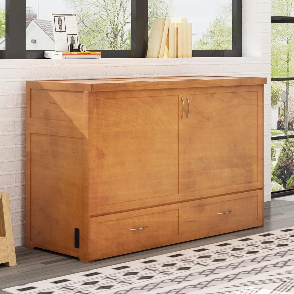 Cherry Murphy Cabinet Bed with Built-in USB Power Strip & 2 Drawers Z938173