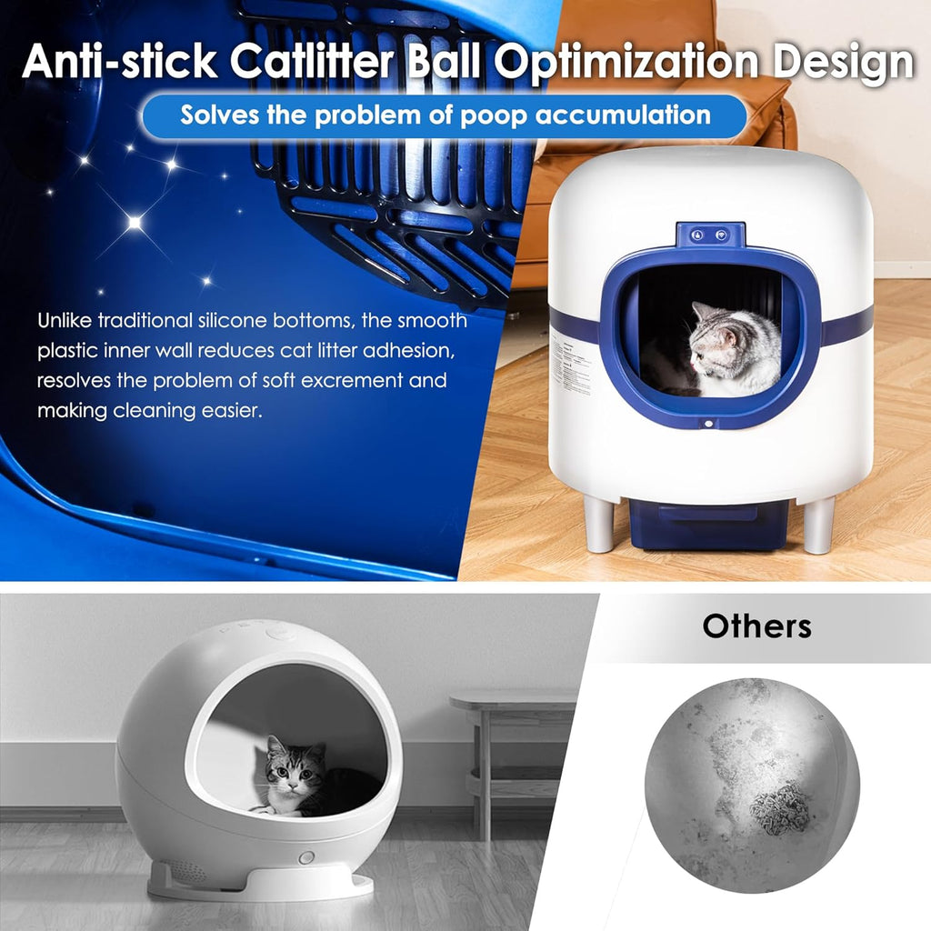 White & Blue Self Cleaning Automatic Cat Litter Box with 2 Rolls Garbage Bags D1709