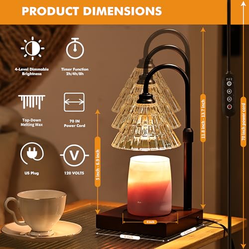 Gold Dimmable Height Adjustable Candle Warmer Lamp with 2 Bulbs and Timer W201