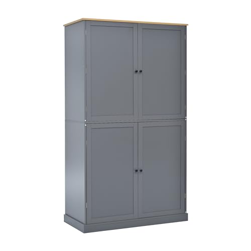 White Freestanding Tall Cupboard Storage Cabinet with 3 Adjustable Shelves and 3 Drawers J140856