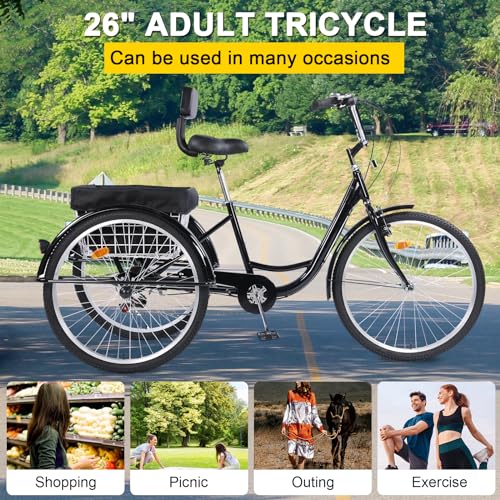 26 inch 7 Speed 3 Wheel Adult Tricycle with Basket T142610