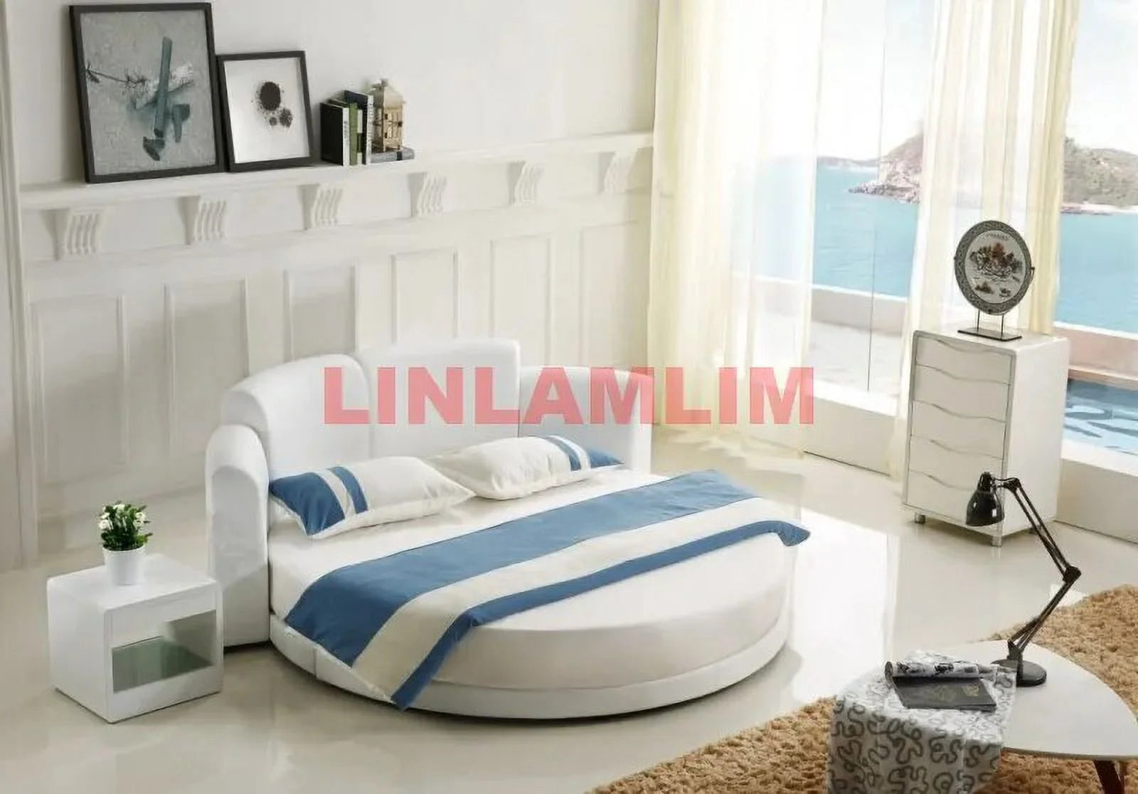Genuine Cow Leather Bed Frame with Led Lamp A7264