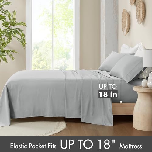 Queen Grey 4 Piece 100% Cotton Sheet Set I260