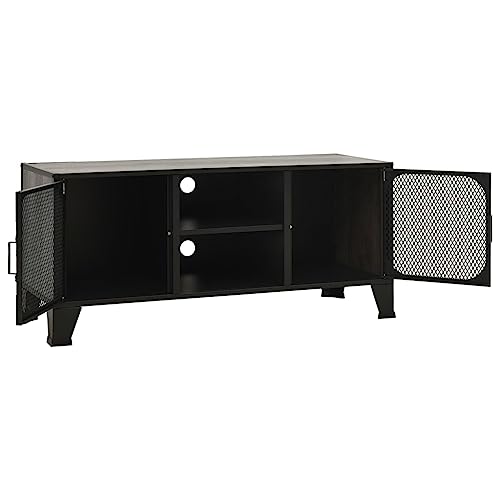 Gray Metal and MDF TV Stand with Mesh Doors and Shelf O4141
