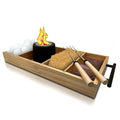 Portable Smores Maker Kit with Pine Wood Tray, Alcohol-Powered Concrete Fire Pit Bowl, 2 Roasting Sticks B9971
