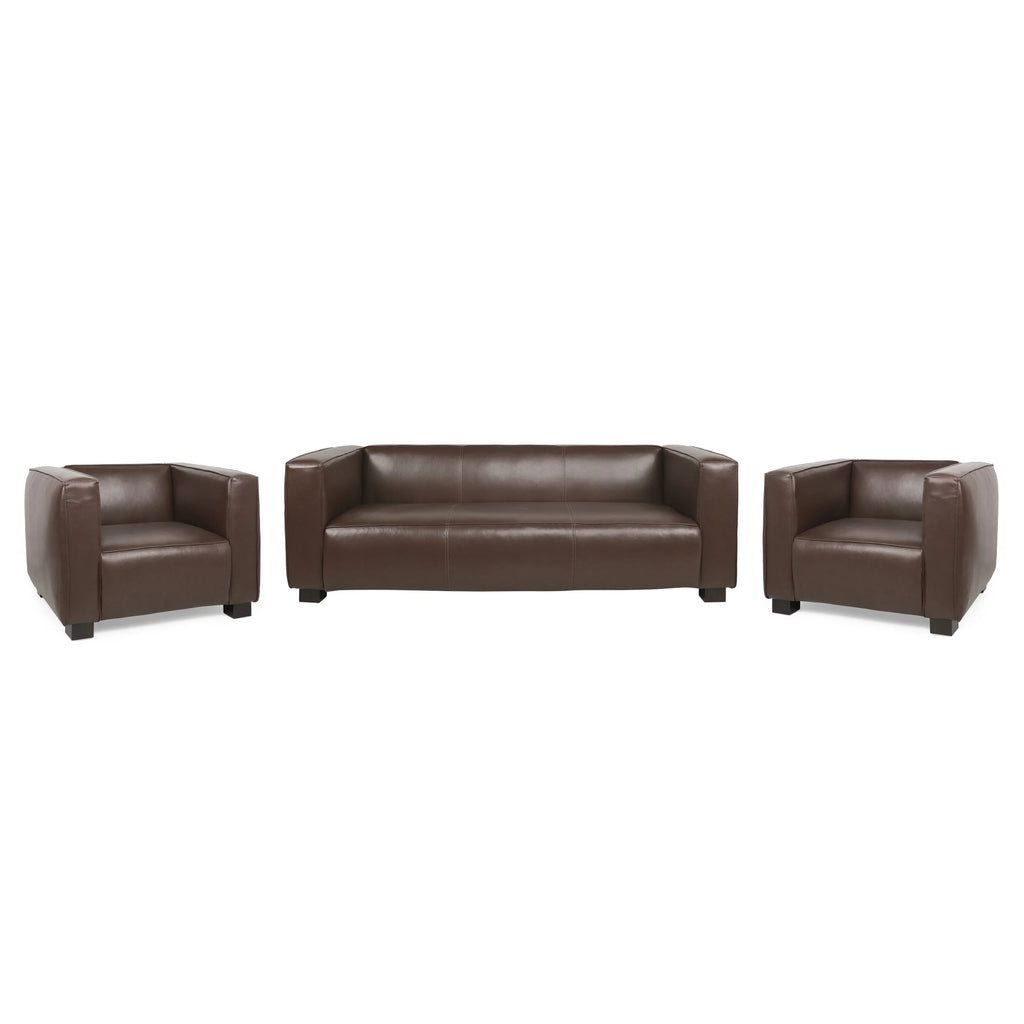 Cognac Brown Faux Leather 3 Piece Club Chair and Sofa Set Y2051
