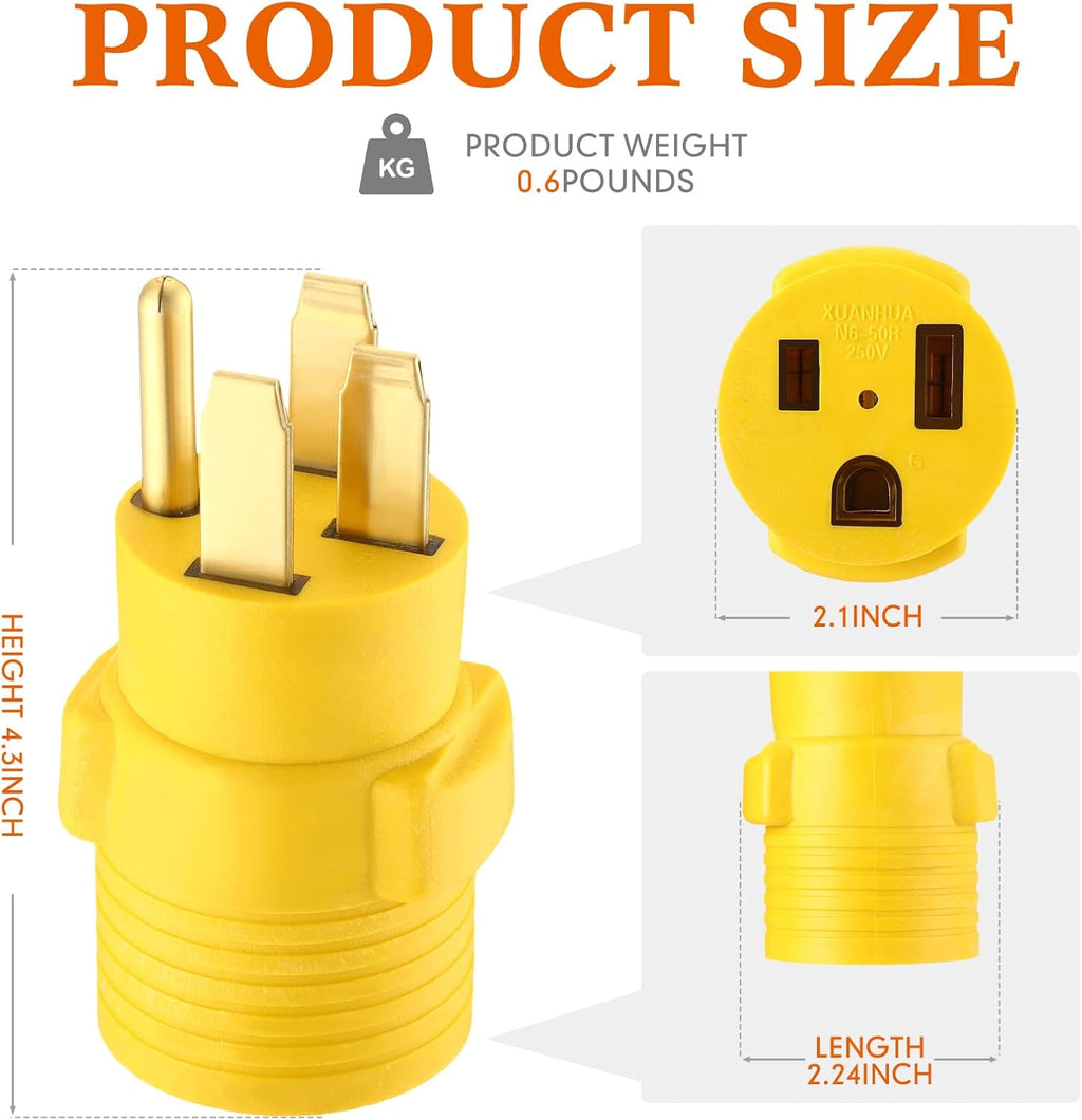 Welder Adapter, NEMA 14-50P Male to 6-50R Female, 50 Amp 4 Prong to 3 Prong M4025