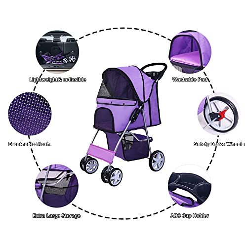 4 Wheel Folding Pet Stroller with Detachable Carrier J317