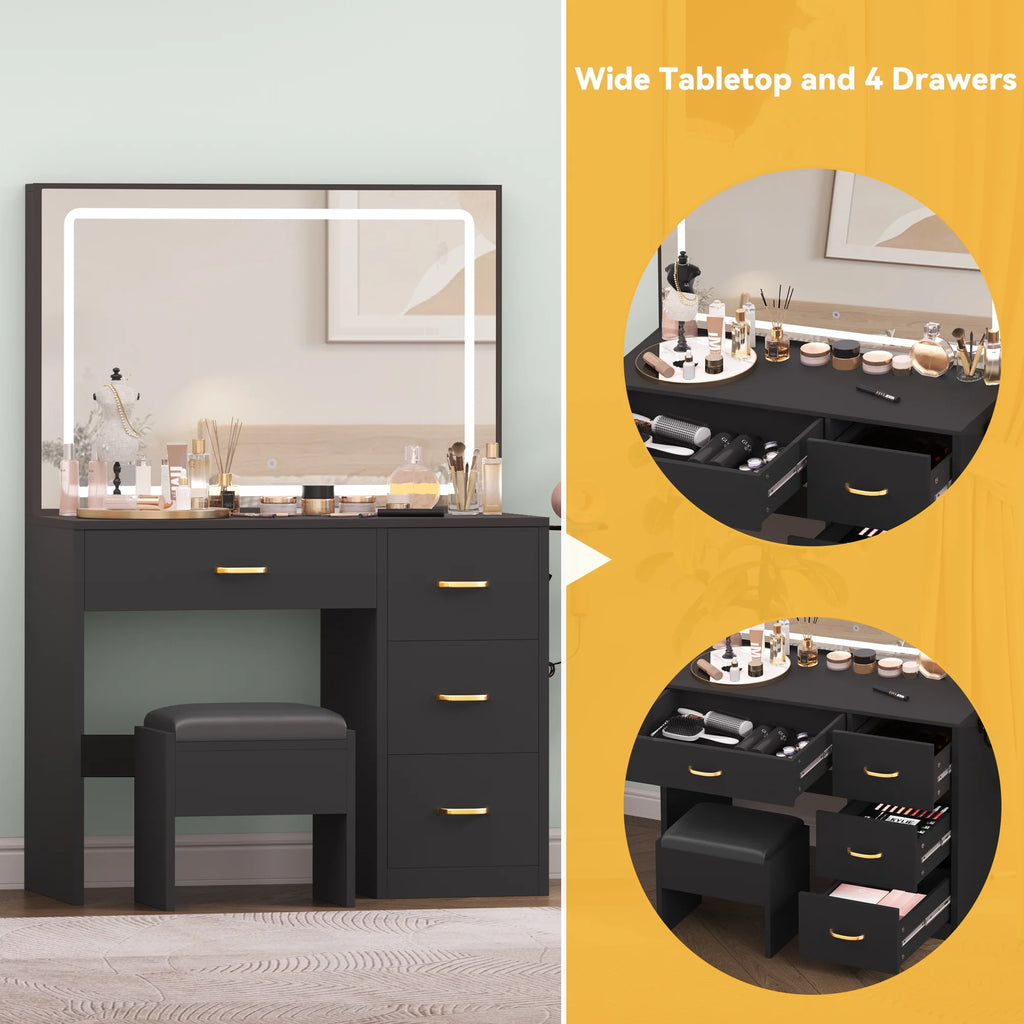 Charcoal Black Makeup Vanity Table with Mirror and LED Lights X591