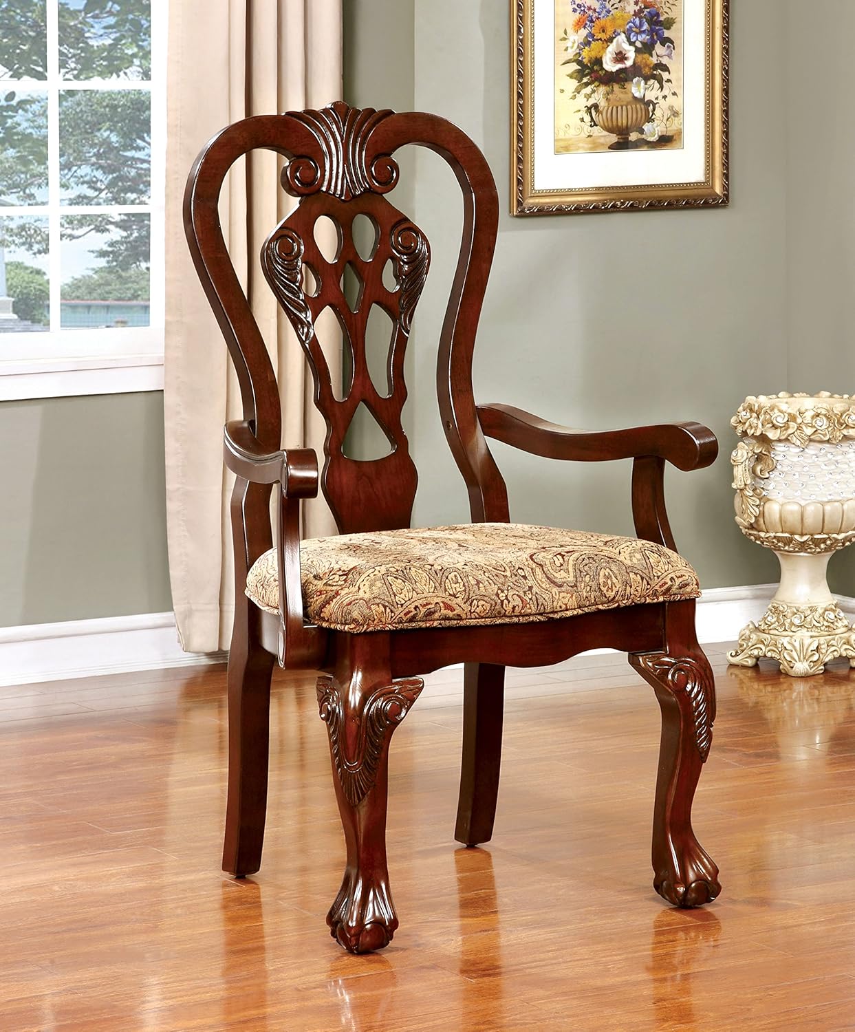 Traditional Dining Arm Chair (Set of 2), Brown Cherry F7807